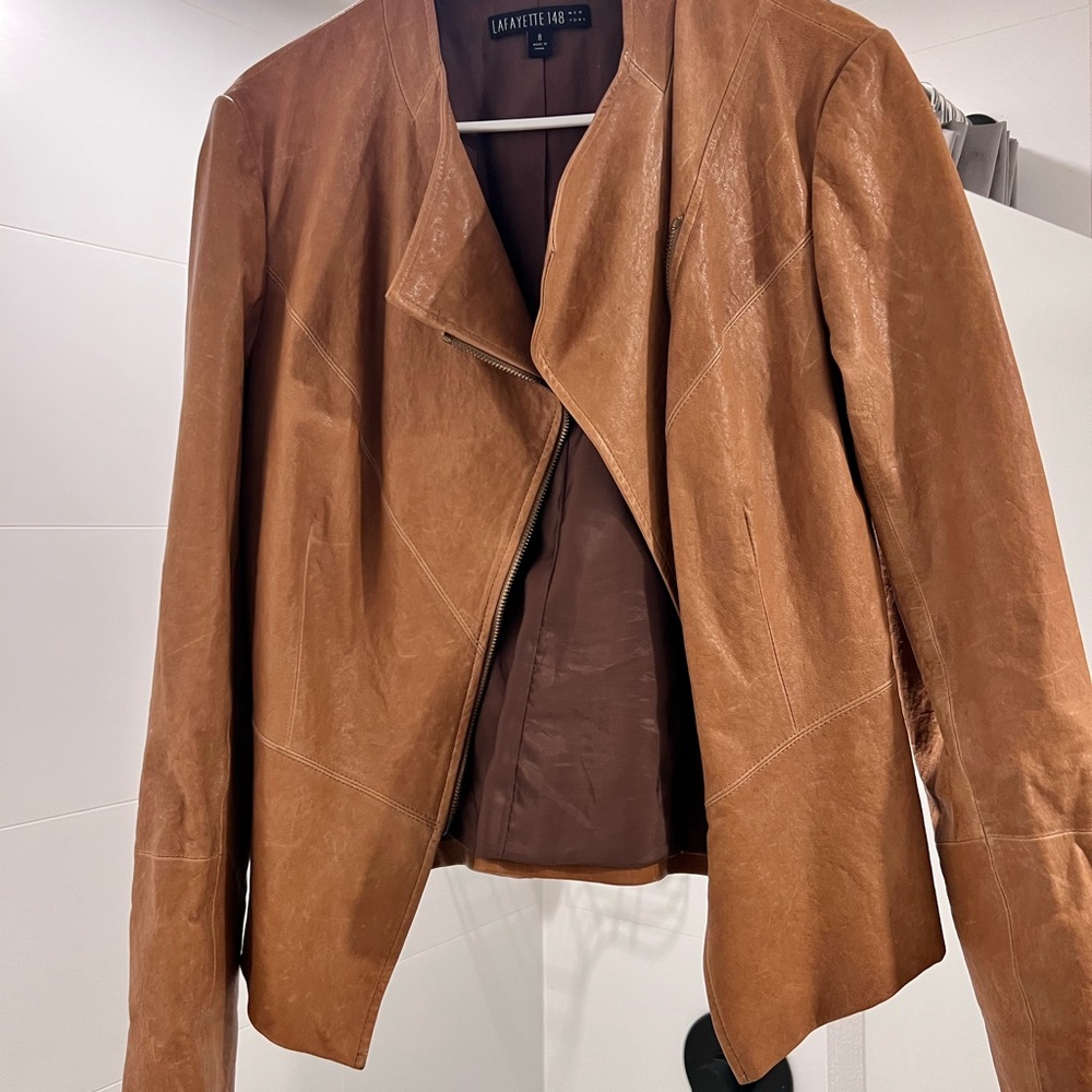 Lafayette 148 New York Tan Leather Jacket